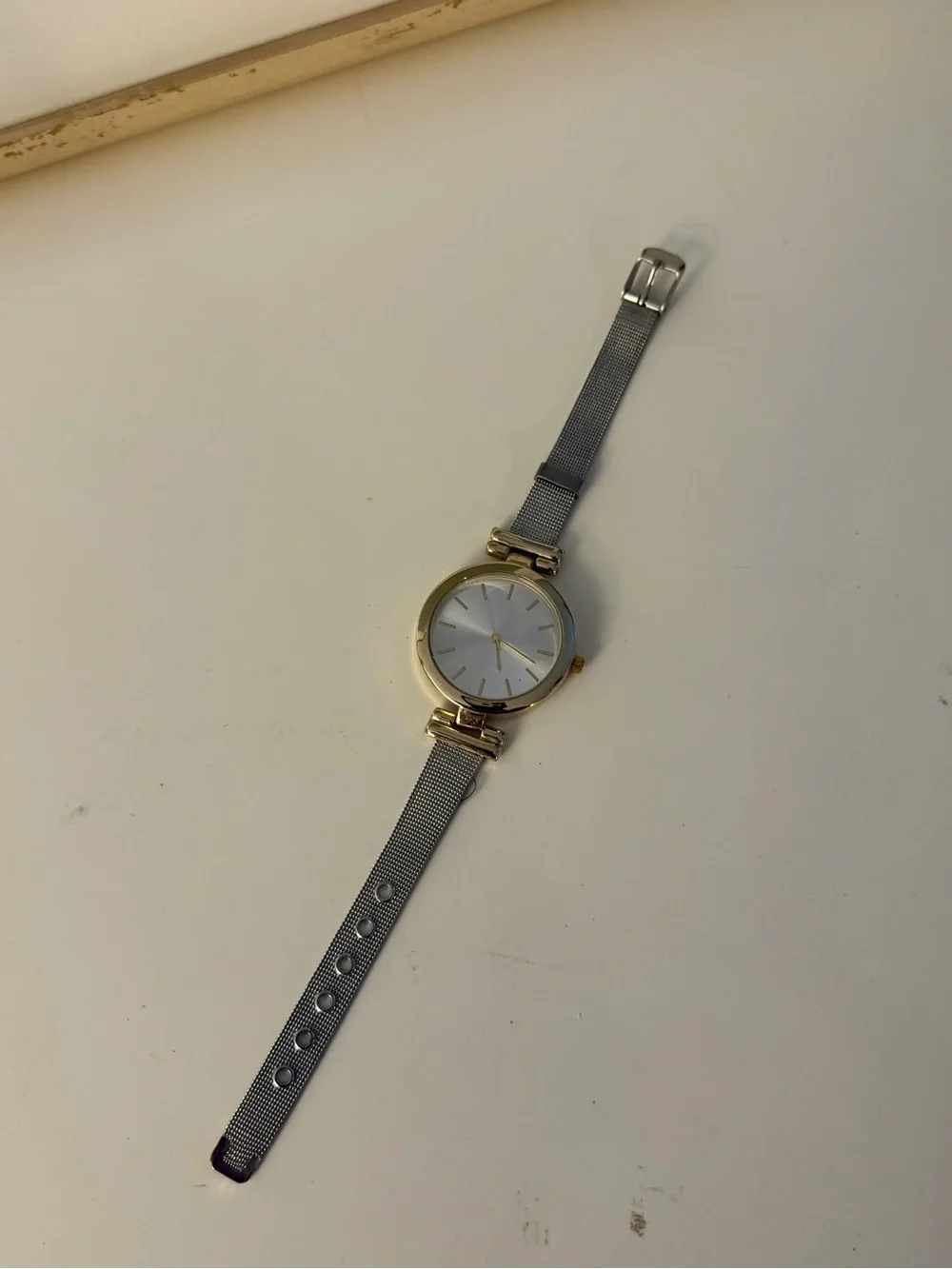 Gold Case Silver Mesh Band Minimalist Watch